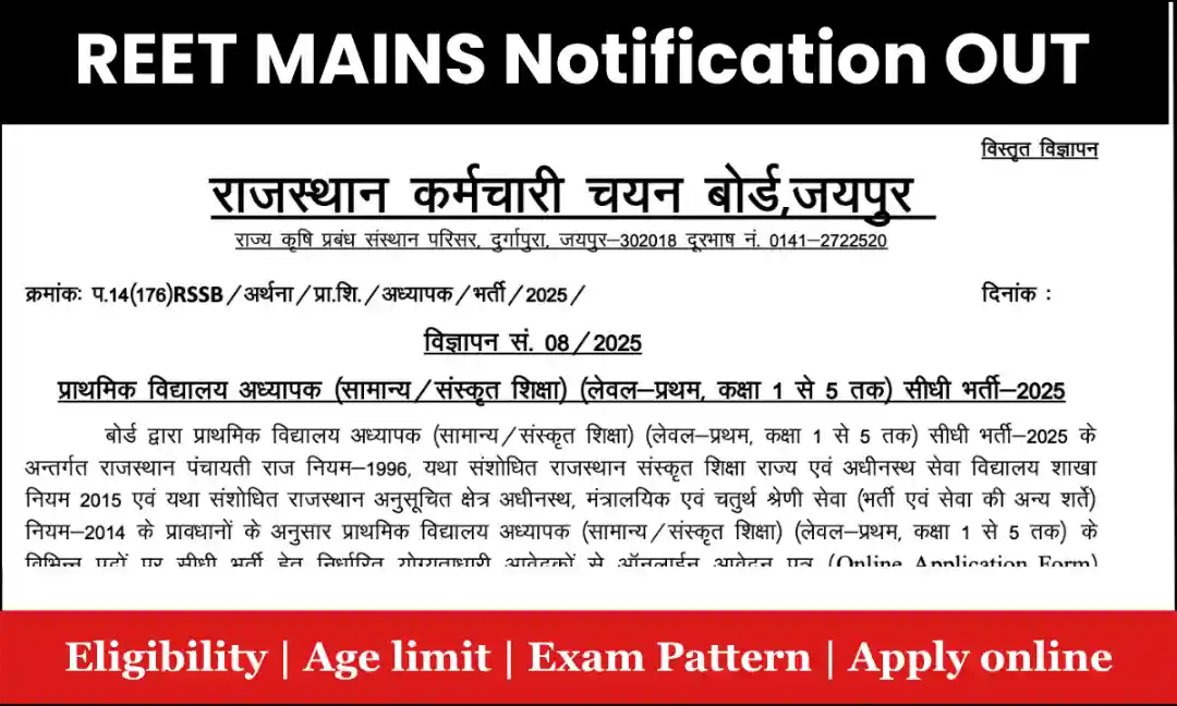 REET Mains Notification 2025